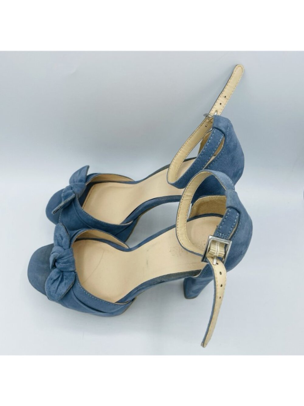 Charlotte Russe Womens High Heels Size 8 Blue Ankle Strap Bow Sandals Shoes - Picture 6 of 11